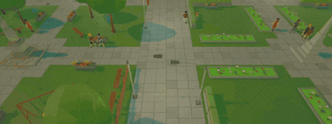 Pedestrians bringing a park district to life