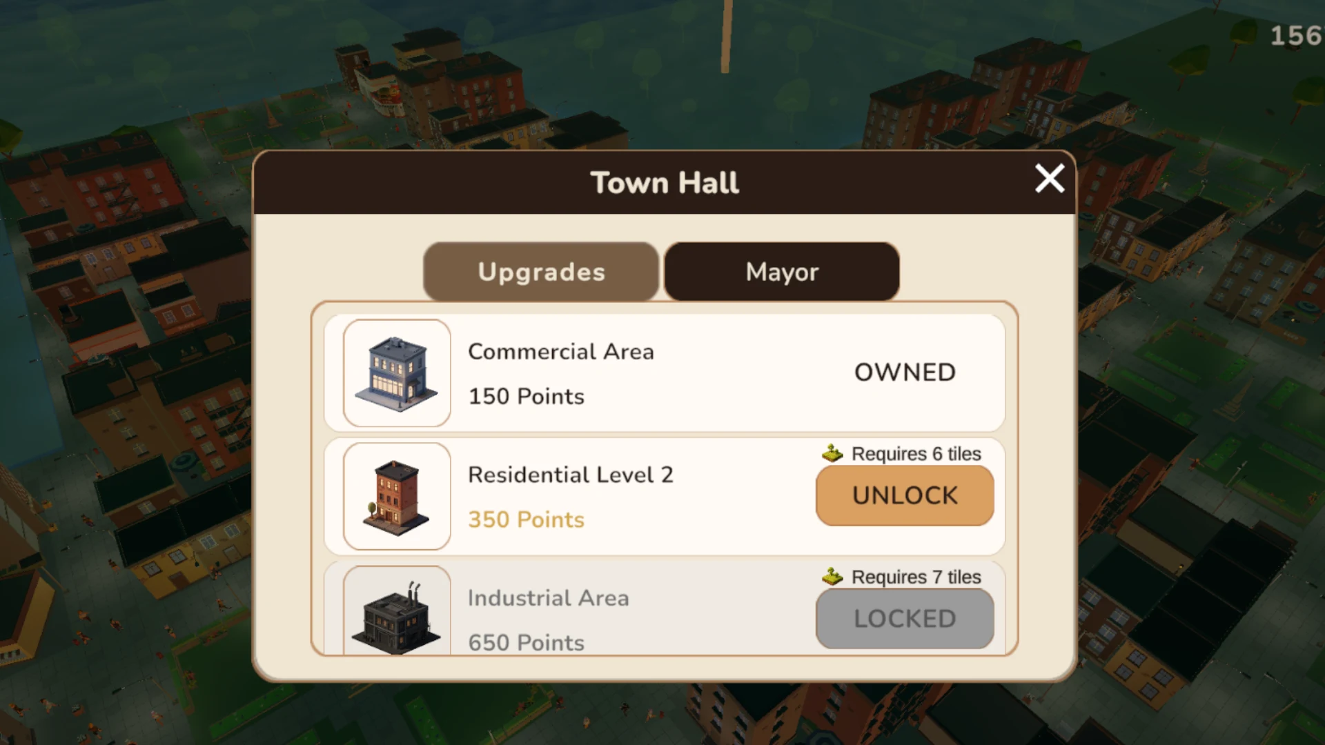 The Town Hall building-unlock interface