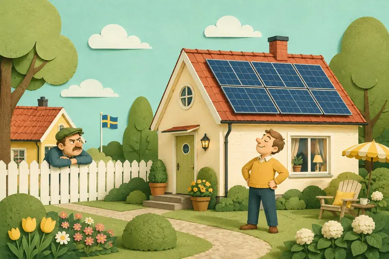 Household card artwork showing a house with solar panels