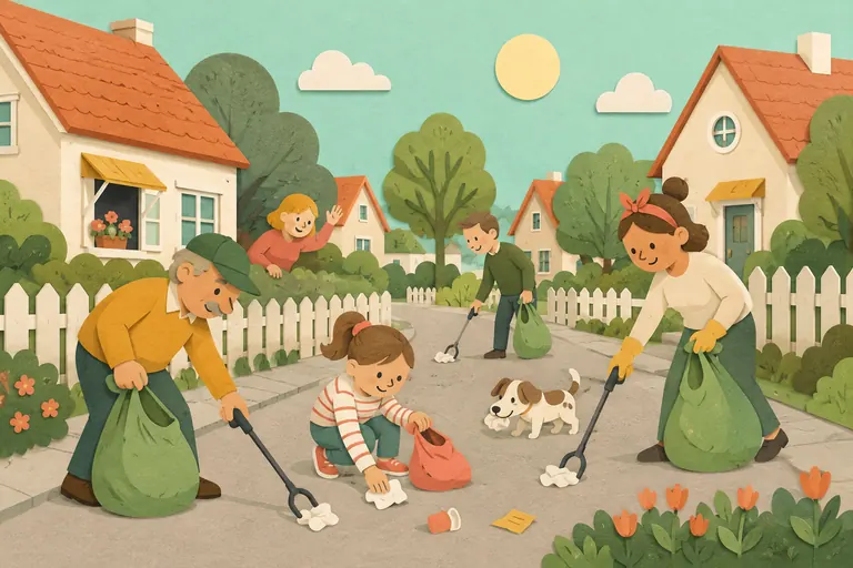 Reputation card artwork showing neighbours cleaning the street