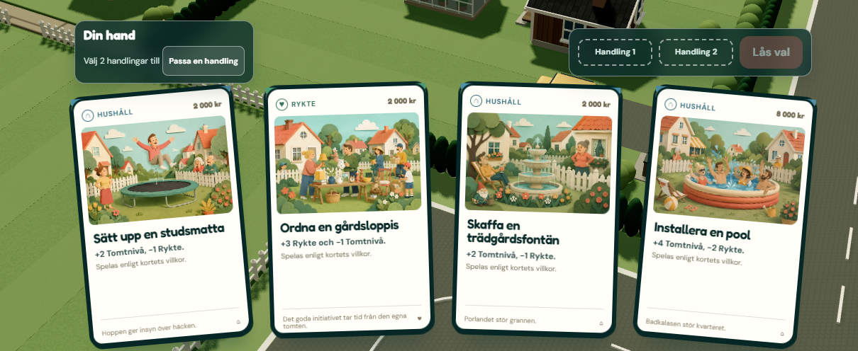 An early Grannfejden planning hand with four illustrated cards