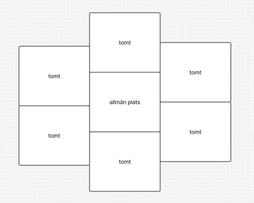 Early diagram of six plots arranged around a shared public space