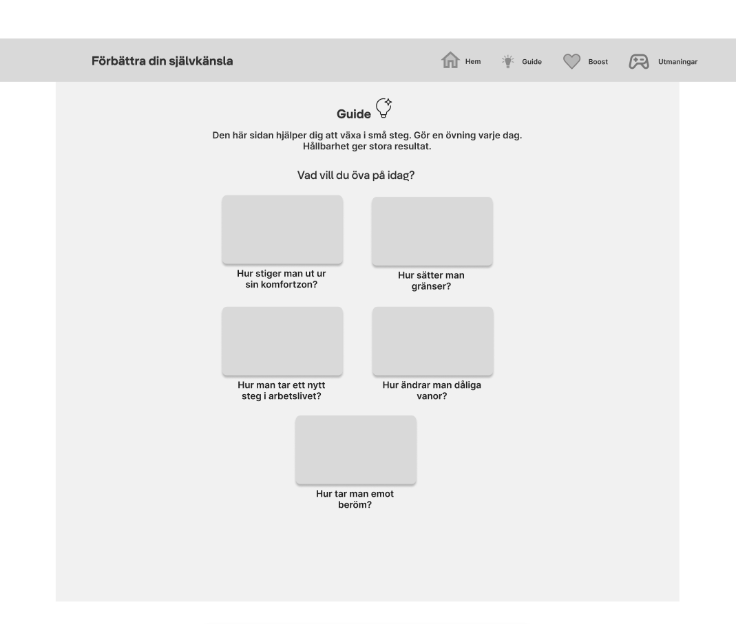 Original grayscale guide hub with empty image placeholders and instructional copy