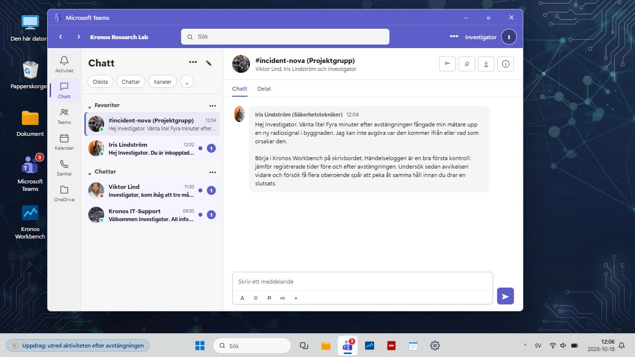 The actual Kronos prototype: a Teams conversation with Iris on the simulated desktop