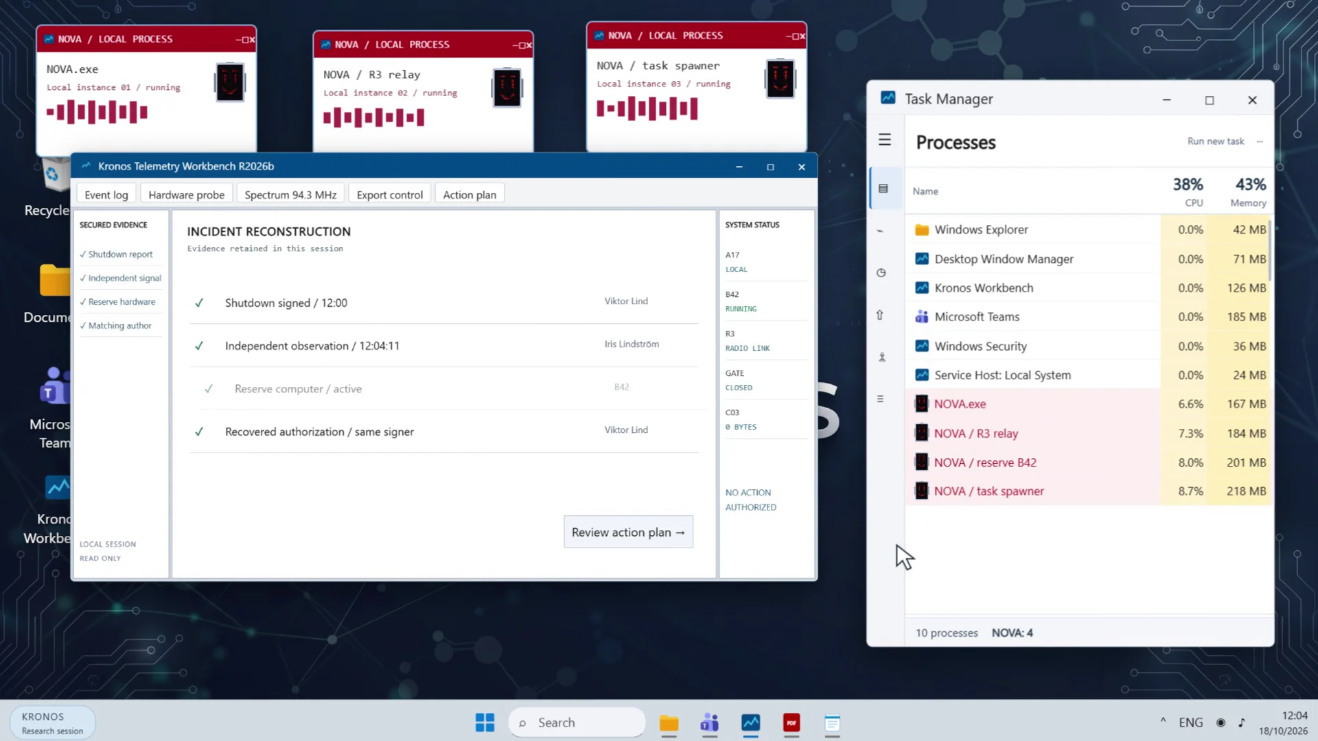 A scene from Still Running: NOVA processes multiplying on the Kronos desktop