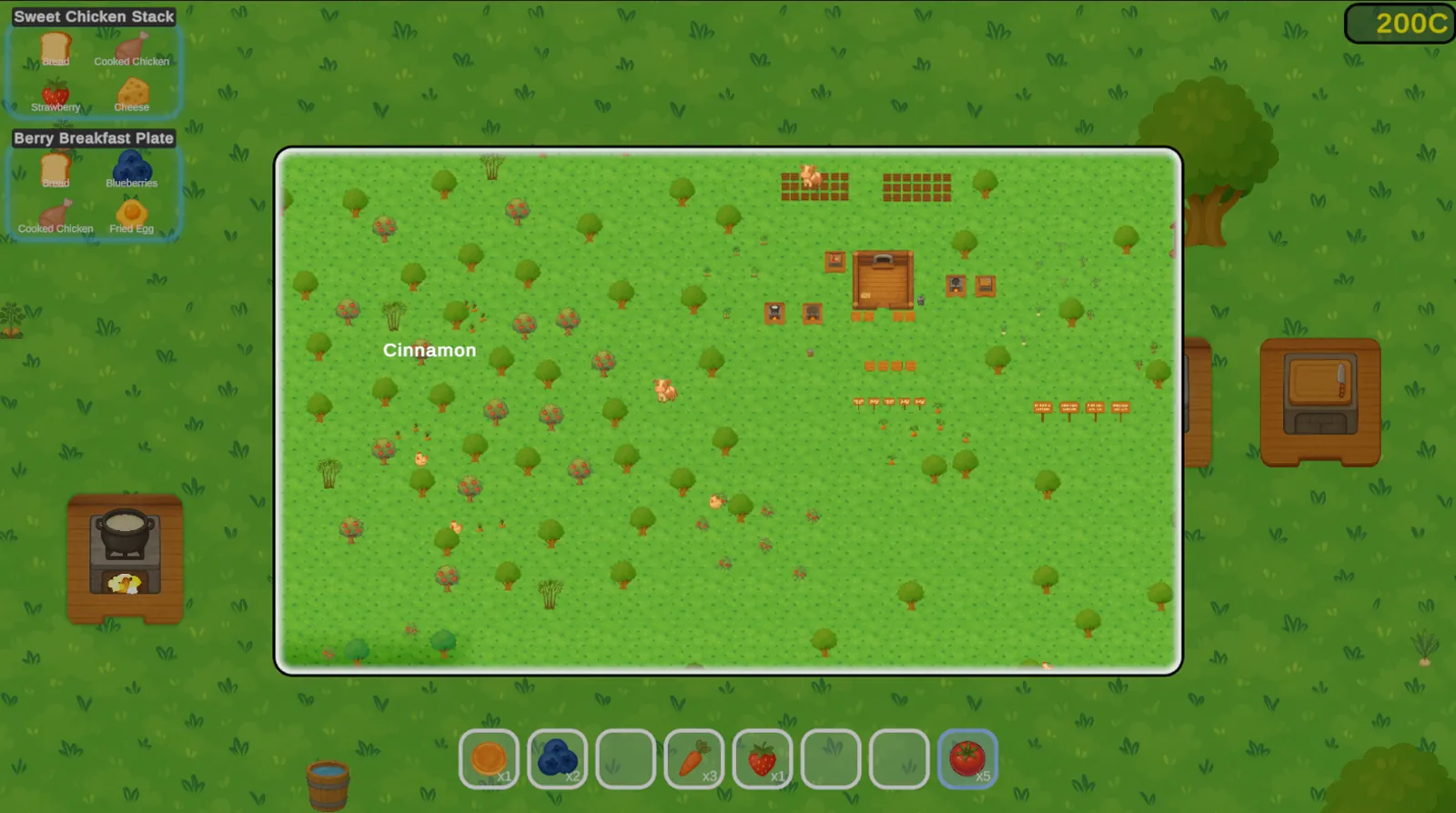 The Wilderness Chef world map showing the kitchen clearing and surrounding ingredient areas